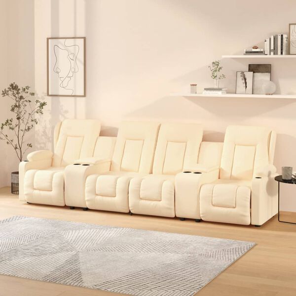 vidaXL Poltrona massagens 4 lug. reclinável sup. copo couro art. creme