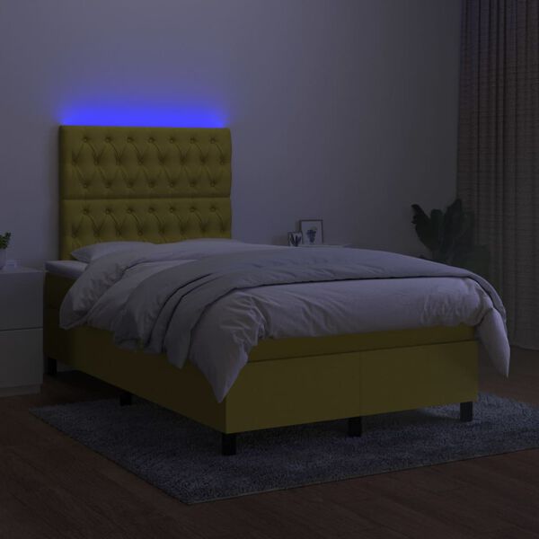 vidaXL Cama box spring c/ colch&atilde;o e LED 120x200 cm tecido verde