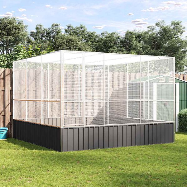 vidaXL Aviário 311x307x212 cm aço prateado