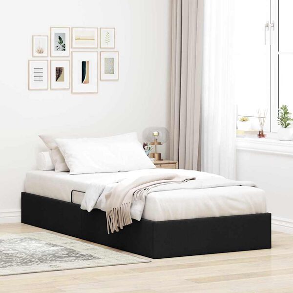 vidaXL Cama com Armazenamento com colch&atilde;o Preto 90 x 190 cm tecido