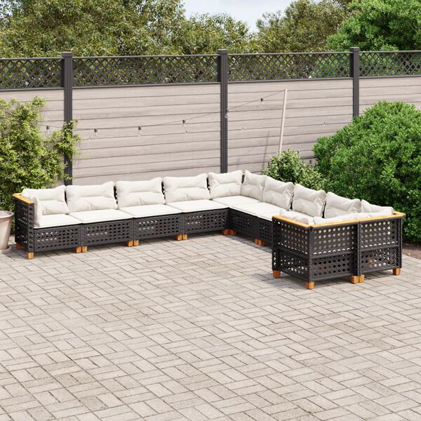 vidaXL 10 pcs conjunto sof&aacute;s de jardim c/ almofad&otilde;es vime PE preto