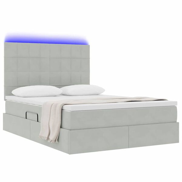 vidaXL Cama com arruma&ccedil;&atilde;o e LED Cinzento-claro 140 x 200 cm Veludo
