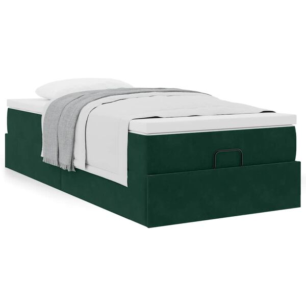 vidaXL Estrutura de cama otomana com colch&atilde;o verde escuro veludo