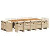 vidaXL 15 pcs conjunto de jantar p/ jardim com almofad&otilde;es vime PE bege
