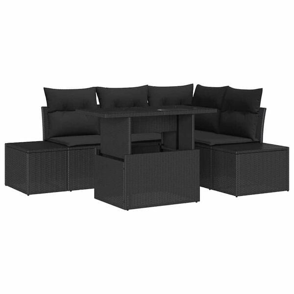 vidaXL Conjunto de Sof&aacute; de Jardim com almofada 5 pcs Preto vime PE