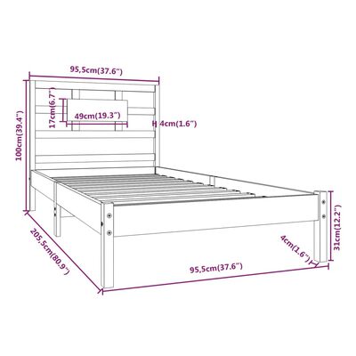 vidaXL Estrutura cama solteiro 90x200 cm madeira maciça cinzento