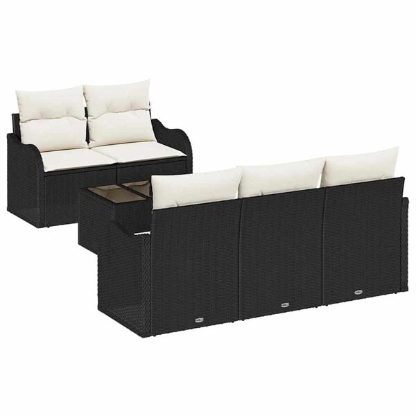 vidaXL Conjunto de Sof&aacute; de Jardim com almofada 6 pcs Preto e Creme