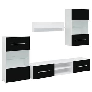 vidaXL Arm&aacute;rios de parede para TV com luz LED, 5 pcs, preto