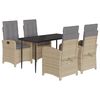 vidaXL 5pcs conj. jantar jardim c/ almofad&otilde;es vime PE bege misturado