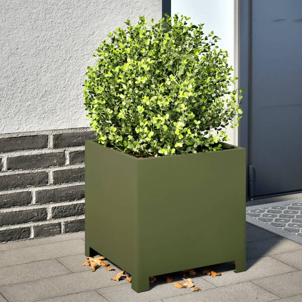 vidaXL Vaso/floreira de jardim 2 pcs 40x40x40 cm aço verde azeitona