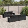 vidaXL 8 pcs conjunto sof&aacute;s de jardim com almofad&otilde;es vime PE preto