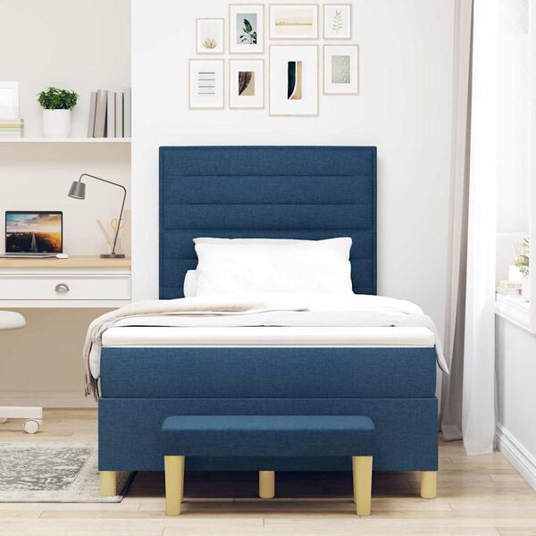 vidaXL Cama Box com colch&atilde;o com cabeceira Azul 120 x 190 cm tecido
