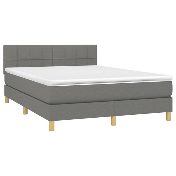 vidaXL Cama com molas/colch&atilde;o 140x190 cm tecido cinzento-escuro