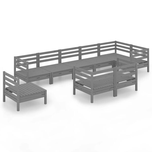 vidaXL 9 pcs conjunto lounge de jardim pinho maci&ccedil;o cinzento