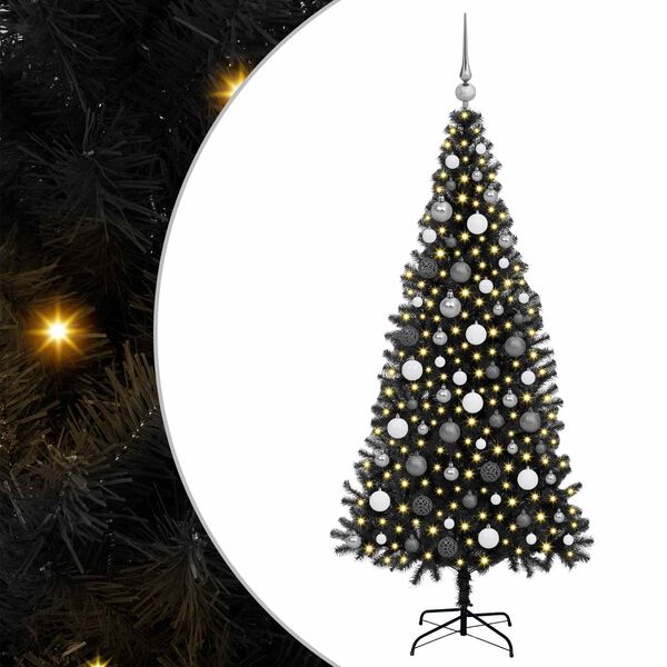 vidaXL &Aacute;rvore de Natal com 300 LEDs com suporte Preto 180 cm PVC