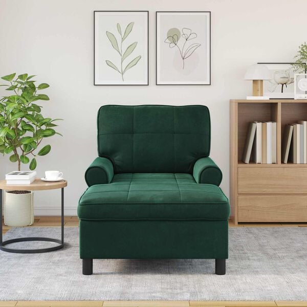 vidaXL Chaise Lounge com almofada Verde Escuro 91 x 157 x 91 cm Veludo