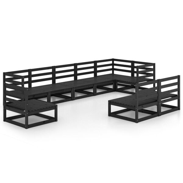 vidaXL 9 pcs conjunto lounge de jardim pinho maciço preto
