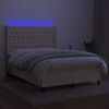 vidaXL Cama box spring c/ colch&atilde;o e LED 140x190 cm tecido cor creme