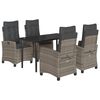 vidaXL 5 pcs conjunto de jantar p/ jardim c/ almofad&otilde;es vime PE cinza