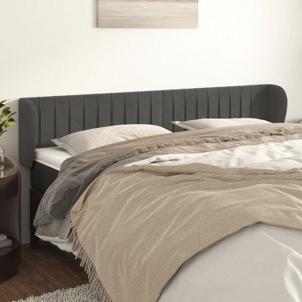 vidaXL Cabeceira de cama c/ abas veludo 203x23x78/88cm cinzento-escuro