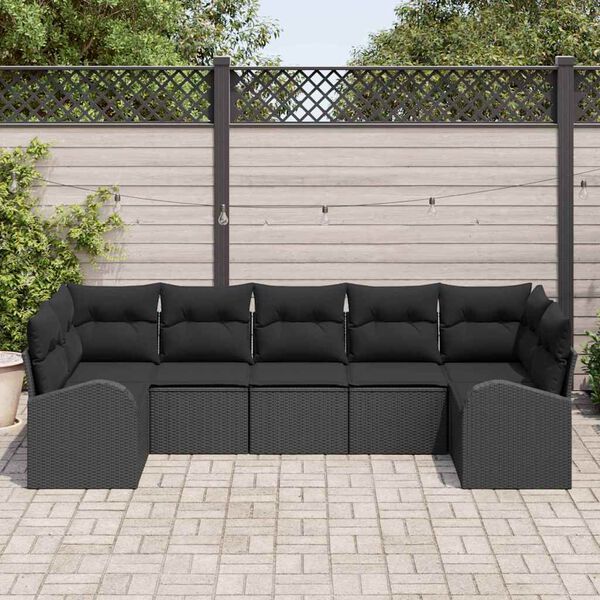 vidaXL Conjunto de Sofá de Jardim 7 pcs Preto Rattan de Polipropileno