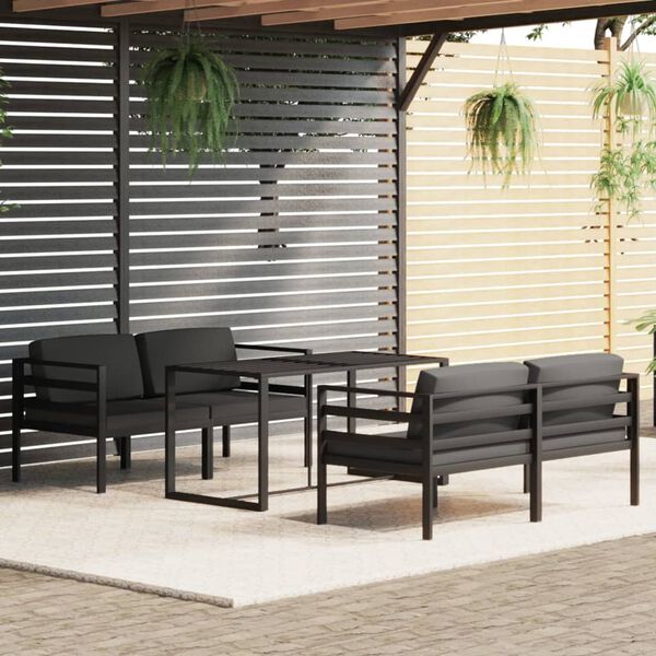 vidaXL 5 pcs conjunto lounge jardim com almofad&otilde;es alum&iacute;nio antracite
