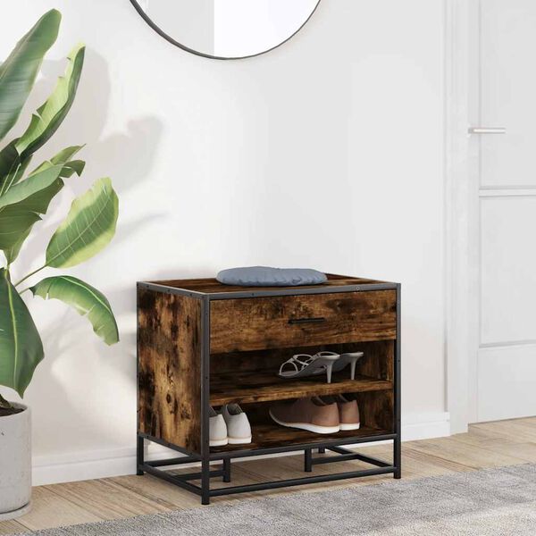vidaXL Banco para calçado carvalho fumado 60x40x53,5 cm madeira metal