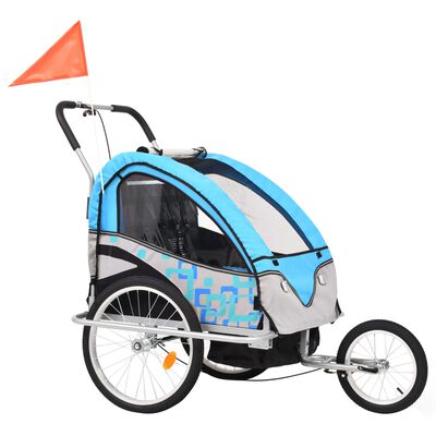 vidaXL Reboque para bicicletas/carrinho de bebé 2 em 1 azul/cinza