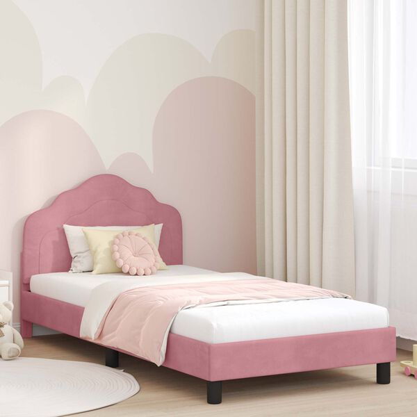 vidaXL Estrutura de Cama Infantil com Cabeceira Rosa 90 x 190 cm