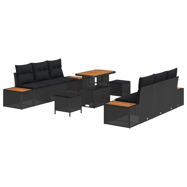 vidaXL Conjunto de Sof&aacute; de Jardim 9 pcs Preto Rattan Sint&eacute;tico