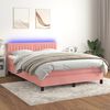 vidaXL Cama box spring c/ colch&atilde;o/LED 140x190 cm veludo rosa