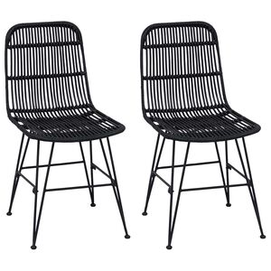 vidaXL Cadeira de Jantar 2 pcs Preto 41 x 55 x 85 cm Rattan e A&ccedil;o