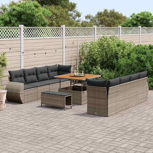 vidaXL Conjunto de Sof&aacute; de Jardim 11 pcs Cinzeto Rattan Sint&eacute;tico