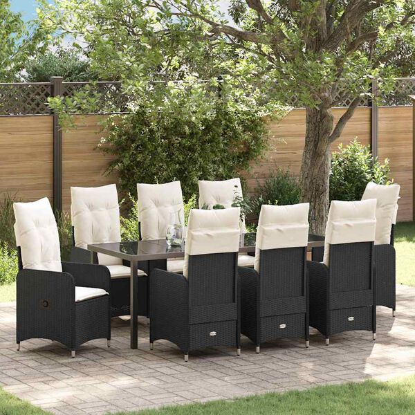 vidaXL Conjunto de Jantar para Jardim 9 pcs Preto Rattan Sint&eacute;tico