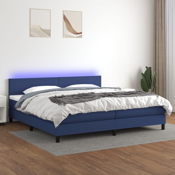 vidaXL Cama box spring c/ colch&atilde;o e LED 200x200 cm tecido azul