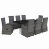vidaXL 9 pcs conjunto de jantar para jardim com almofad&otilde;es cinza