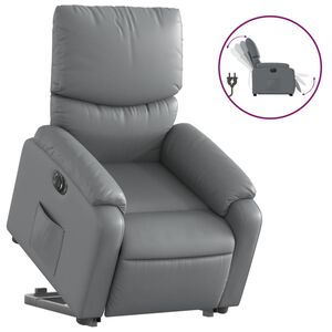 vidaXL Poltrona reclin&aacute;vel elevat&oacute;ria el&eacute;trica couro artif. cinzento