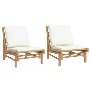 vidaXL Cadeiras de jardim 2pcs bambu com almofad&otilde;es branco nata