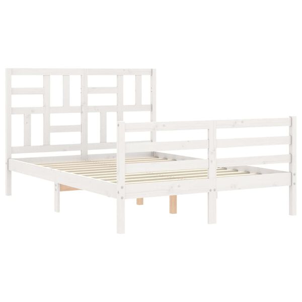 vidaXL Estrutura de cama com cabeceira 140x190cm madeira maci&ccedil;a branco