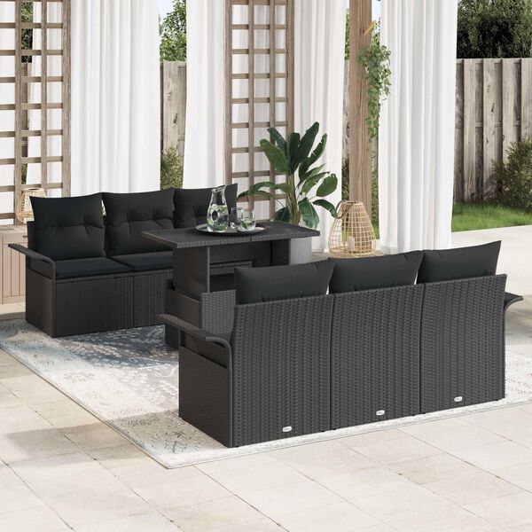 vidaXL Conjunto de Sof&aacute; de Jardim 7 pcs Preto Rattan de Polipropileno