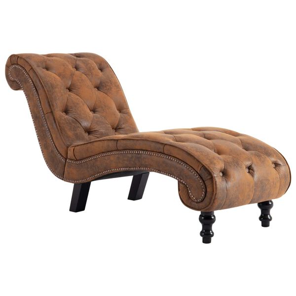 vidaXL Chaise longue camurça artificial castanho