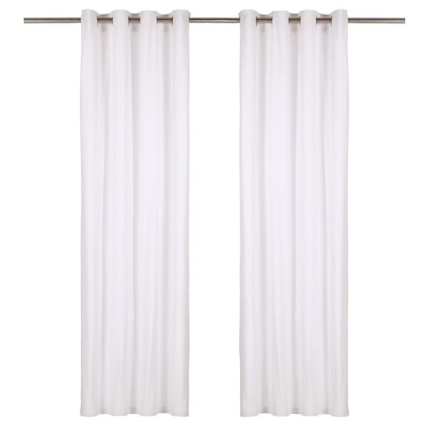 vidaXL Cortinas com argolas de metal 2 pcs algod&atilde;o 140x225 cm branco