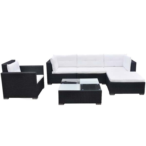 vidaXL 6 pcs conjunto lounge de jardim c/ almofadões vime PE preto