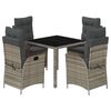 vidaXL 5 pcs conjunto de jantar p/ jardim c/ almofad&otilde;es vime PE cinza