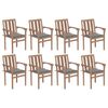 vidaXL Cadeiras de jardim empilh&aacute;veis c/ almofad&otilde;es 8 pcs teca maci&ccedil;a
