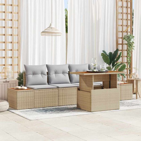 vidaXL Conjunto de Sofá de Jardim 5 pcs Bege Rattan Sintético