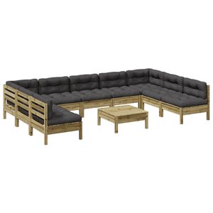 vidaXL 10pcs conj. sof&aacute;s jardim c/ almofad&otilde;es madeira pinho impregnado