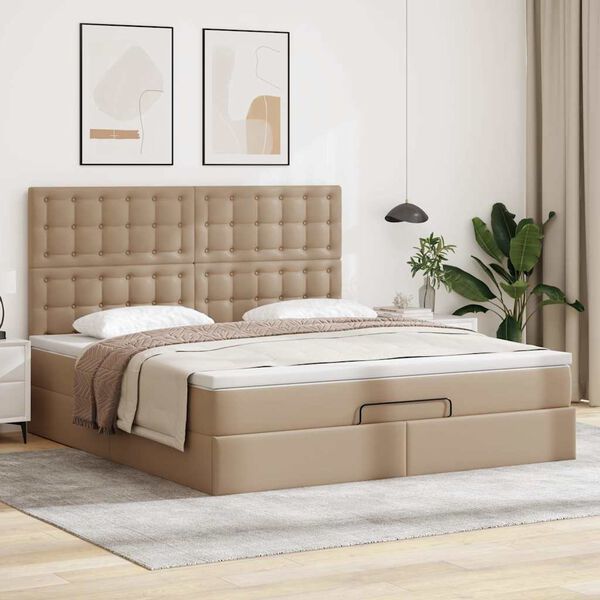 vidaXL Estrutura de cama otomana com colch&atilde;o cappucino 180x200 cm