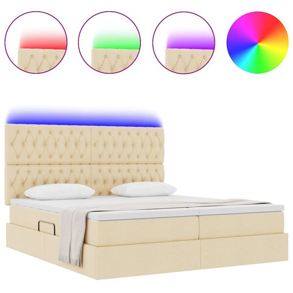 vidaXL Cama com luzes de tira LED Creme 180 x 200 cm tecido