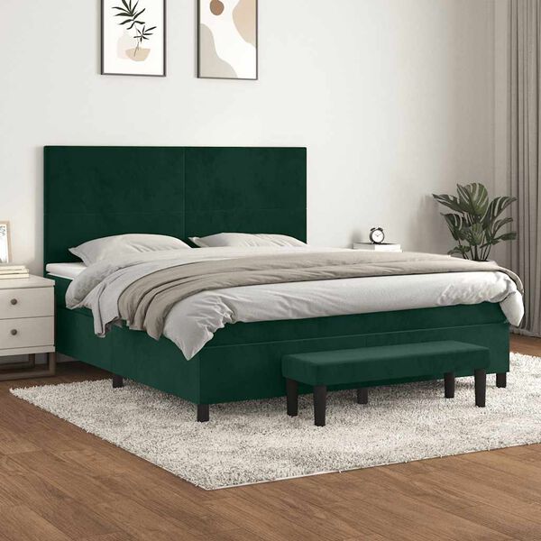 vidaXL Cama com molas/colch&atilde;o 180x200 cm veludo verde-escuro